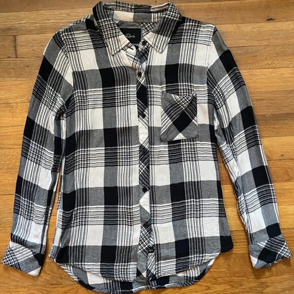 [Rails]‎ Hunter Plaid Button-Down Shirt Black and White - Picture 2 of 5